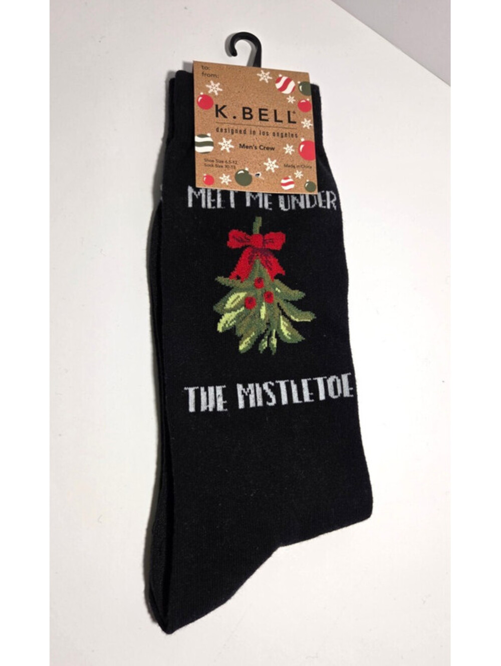 K. Bell Men's Meet Me Under The Mistletoe Crew Socks